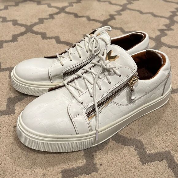 designer silvio massimo white leather sneakers size 42 9 US size all leather - Picture 1 of 11